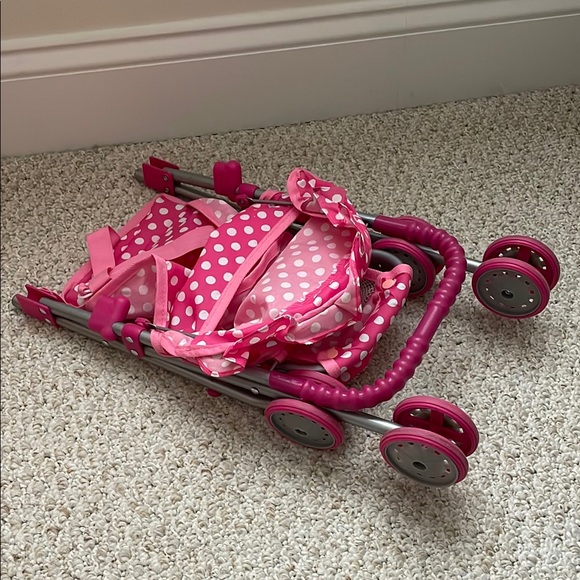 Pink and White Doll Stroller with Foldable Frame and Adjustable Canopy - Picture 3 of 3